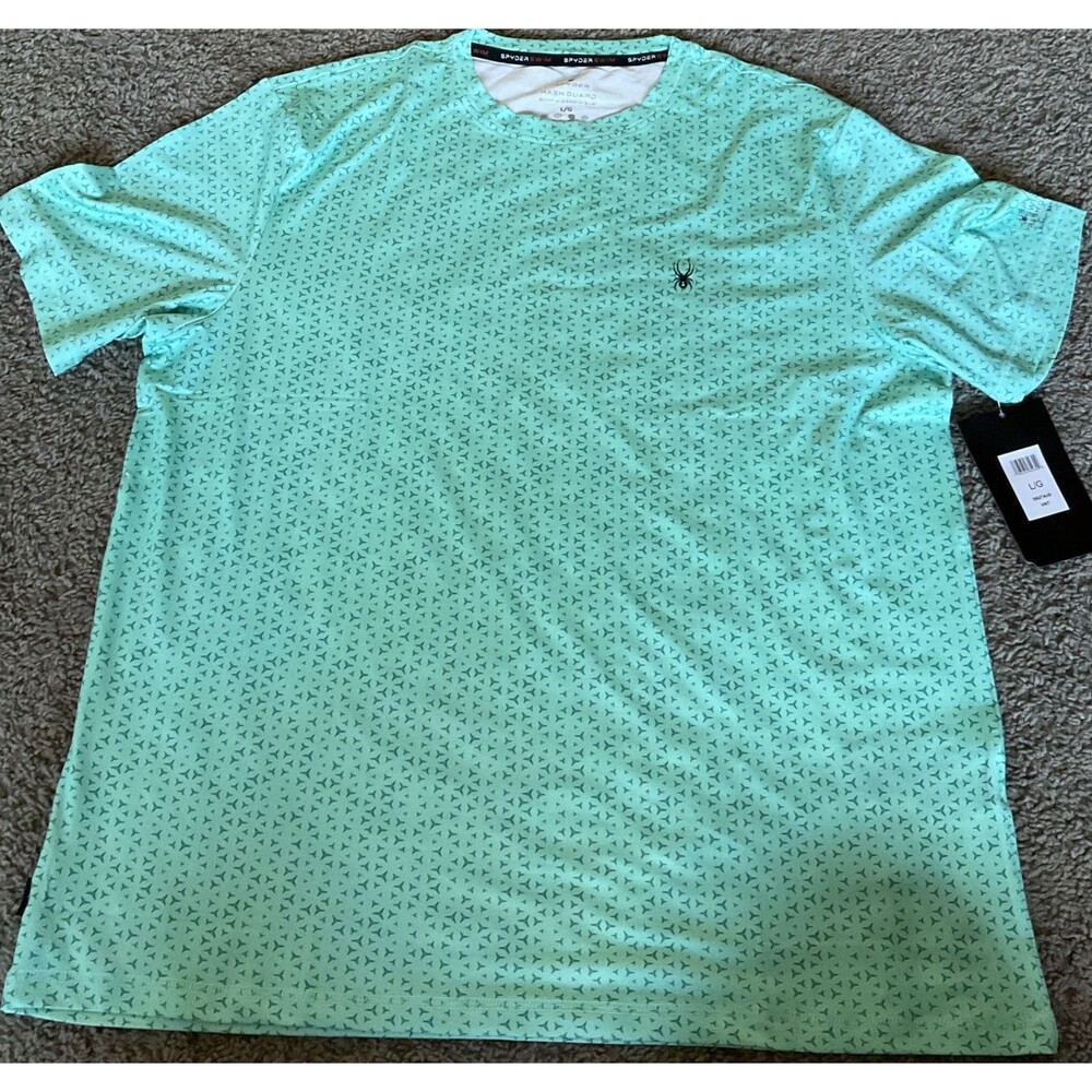 Spyder Rash Guard Shirt Mens Large Turquoise Quick Dry UPF 30+ Surf Sun New